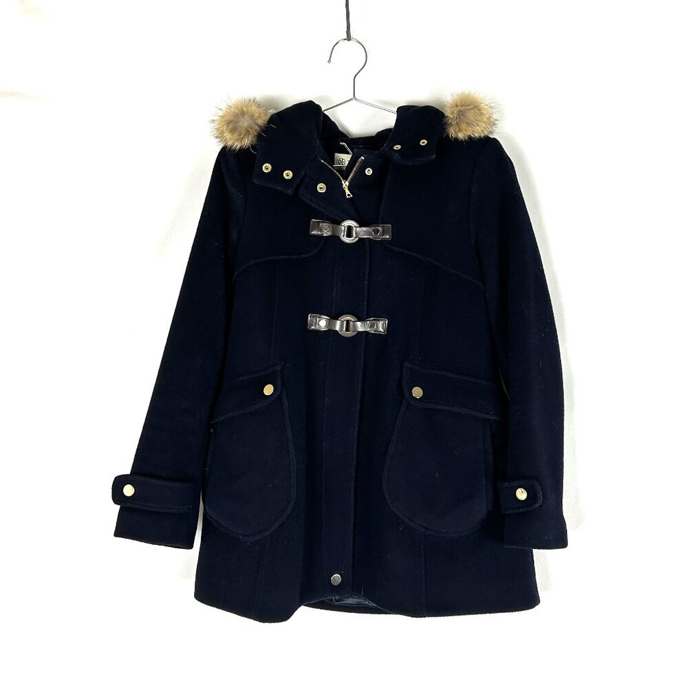 Trina Turk Bailey Toggle Hooded Lambswool Coyote Fur Pea Duffle Coat 6